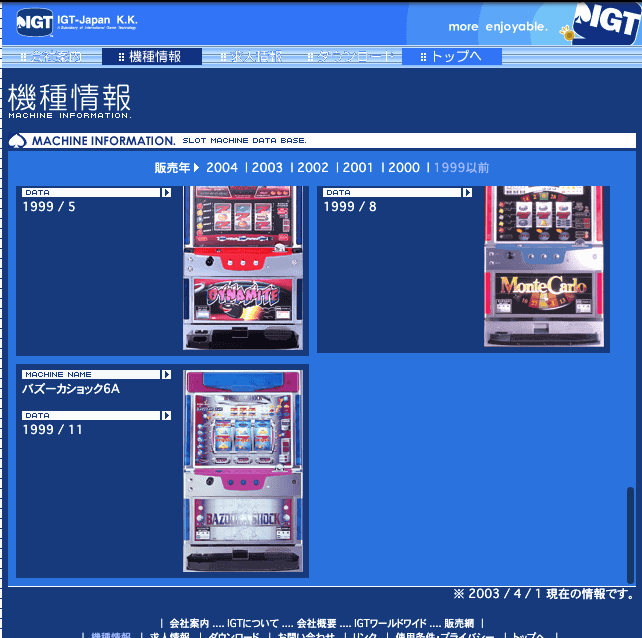 旧IGT公式サイトのパチスロ機種一覧